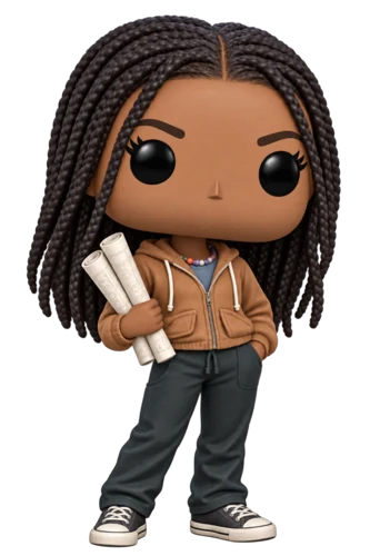 Annabeth Chase with long dark braids, a brown hoodie and architectural plans