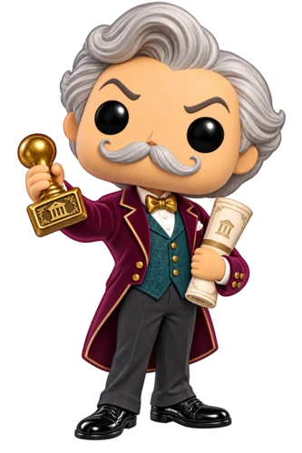 The Curator in a velvet coat with a very important stamp
