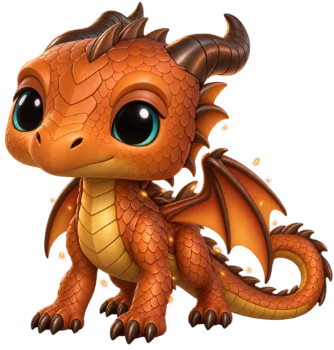 Peril, a copper-orange vinyl dragon