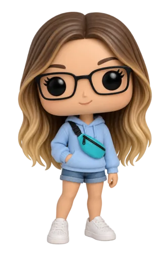 Zoey in her blue hoodie and turquoise bag